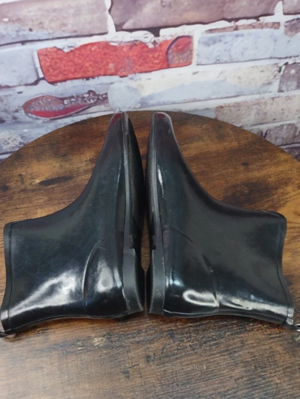 Merona Black Glossy Ankle Rain Boots with Decorative Buttons